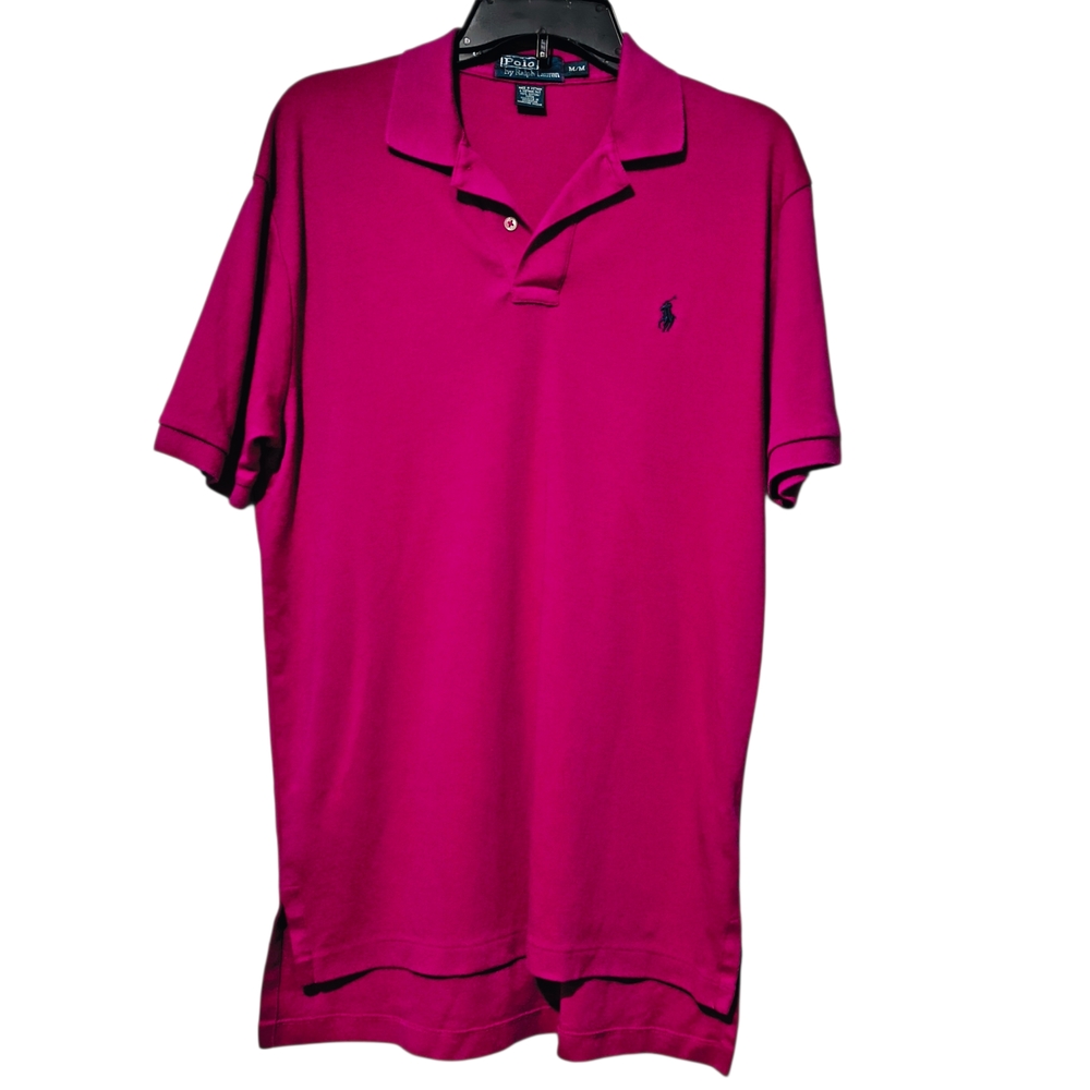 Ralph Lauren Men's Medium Cotton Pull Over Raspberry Magenta Pink Polo Shirt